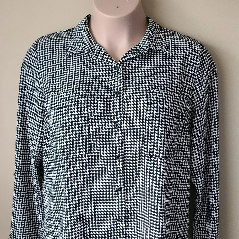 Apt.9 blouse sz.XL Black/White Houndstooth print polyester - Picture 2 of 11